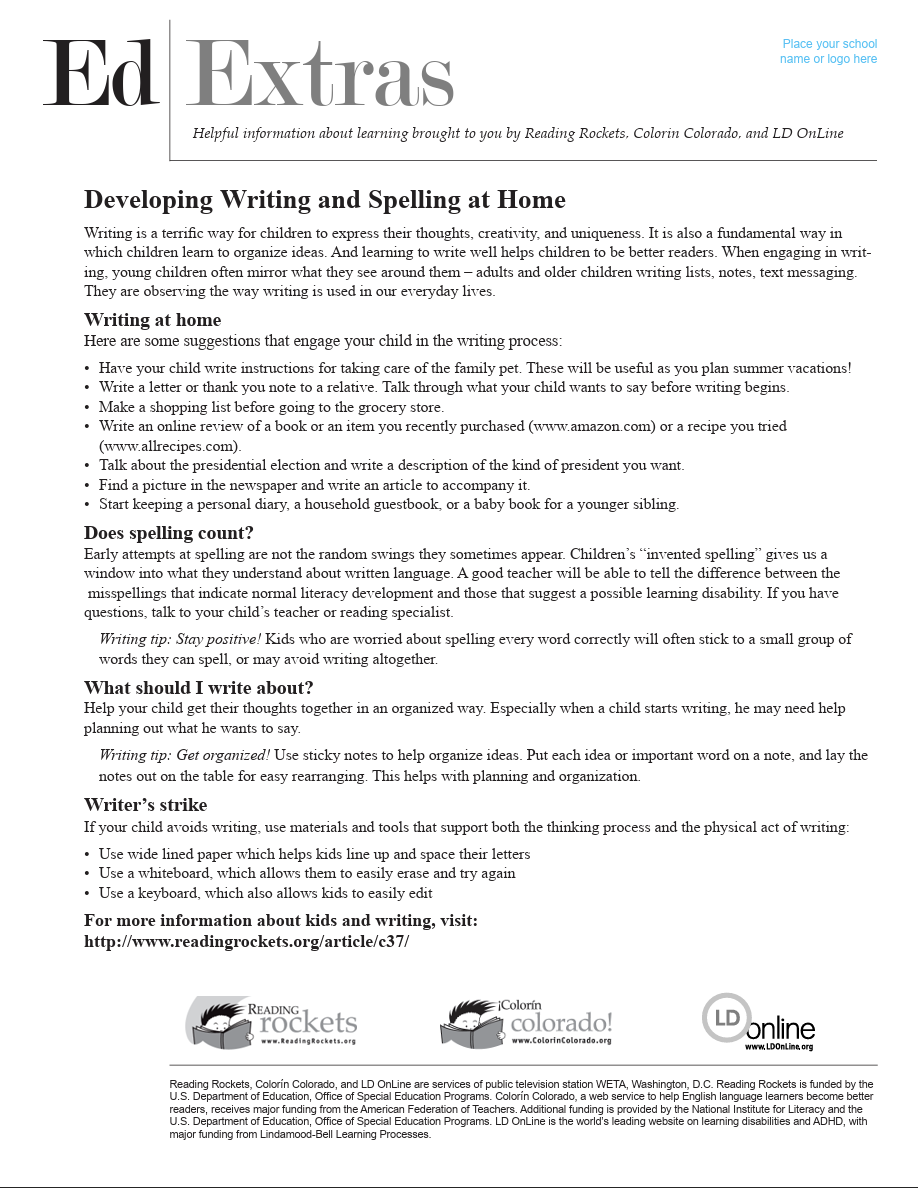 Writing at Home - English